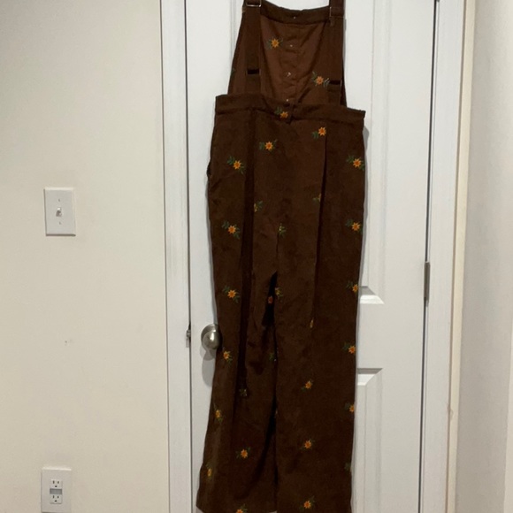 Cider Ditsy Floral Corduroy Jumpsuit Overalls Brown Medium Pockets New - Picture 3 of 7